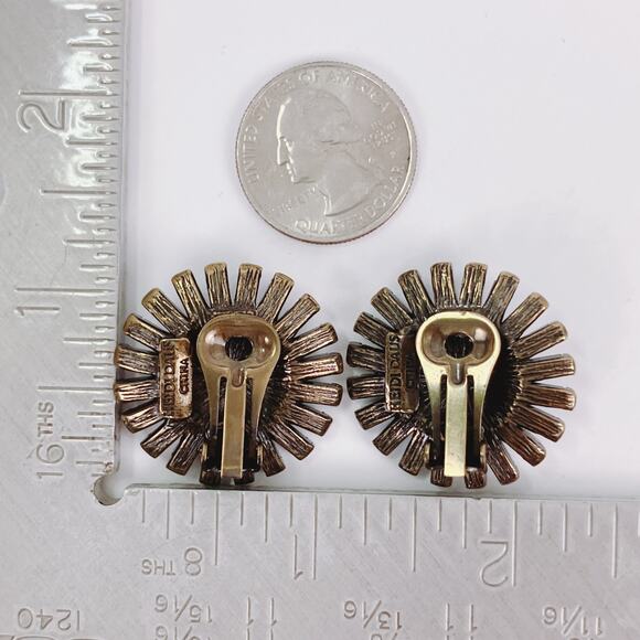 VTG Signed Heidi Daus Onyx Rhinestone Gold Tone Art Deco Revival Clip Earrings - Picture 10 of 10